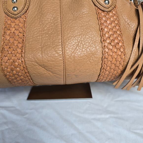 Elliott Lucca Satchel Hobo Tassel Bag Soft Tan Leather Weaved Handles & Trim - Picture 7 of 15
